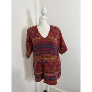 Chaps Womens Sz XL Top Sweater Aztec Print All Over Geometric Design Summer Fall